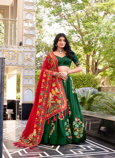 LNB1239 Tasar Silk Printed And Foil Work Lehenga With Blouse Dupatta Wholesalers In Delhi